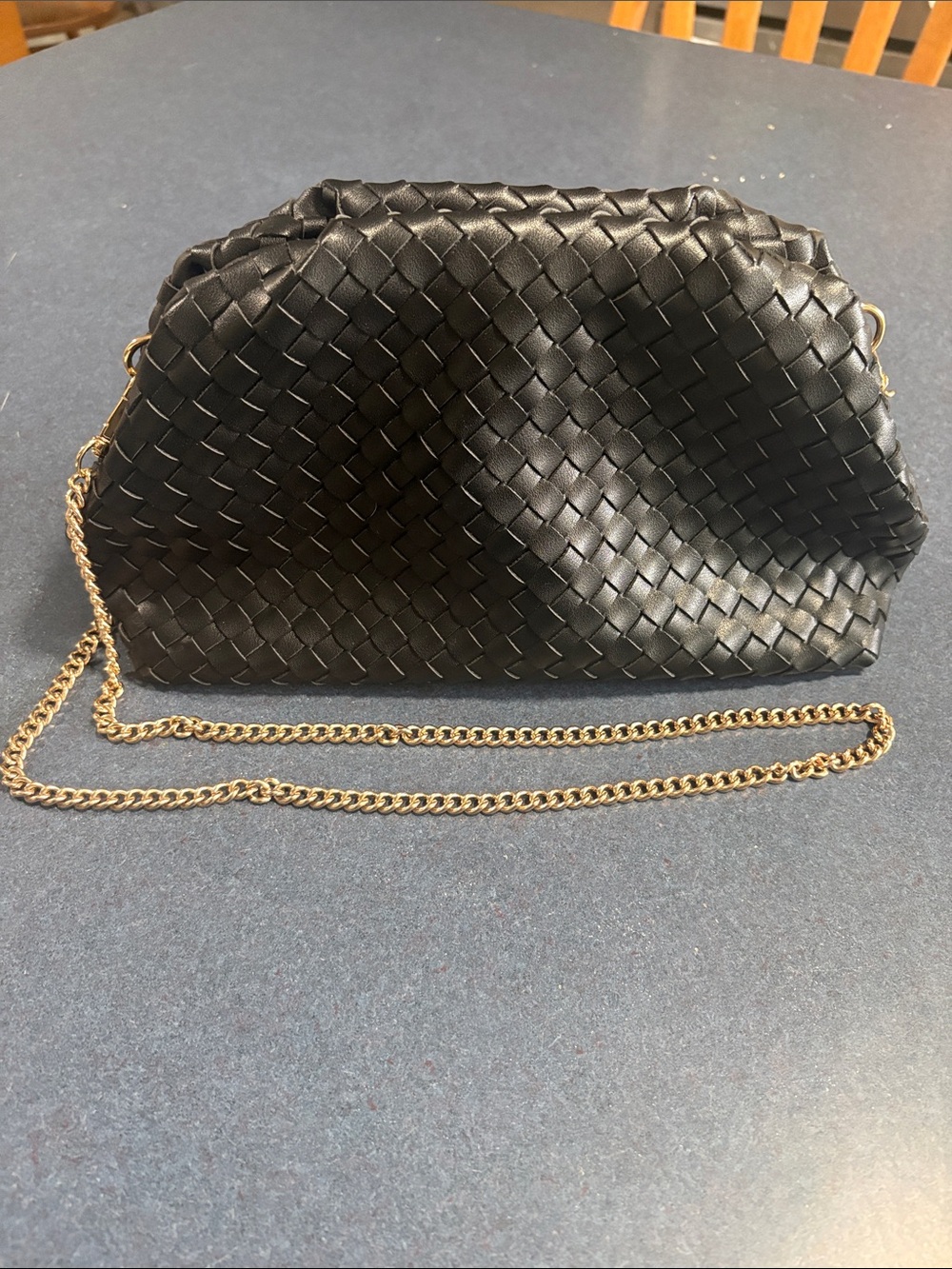 Urban Expressions Black Woven Crossbody with Gold Chain